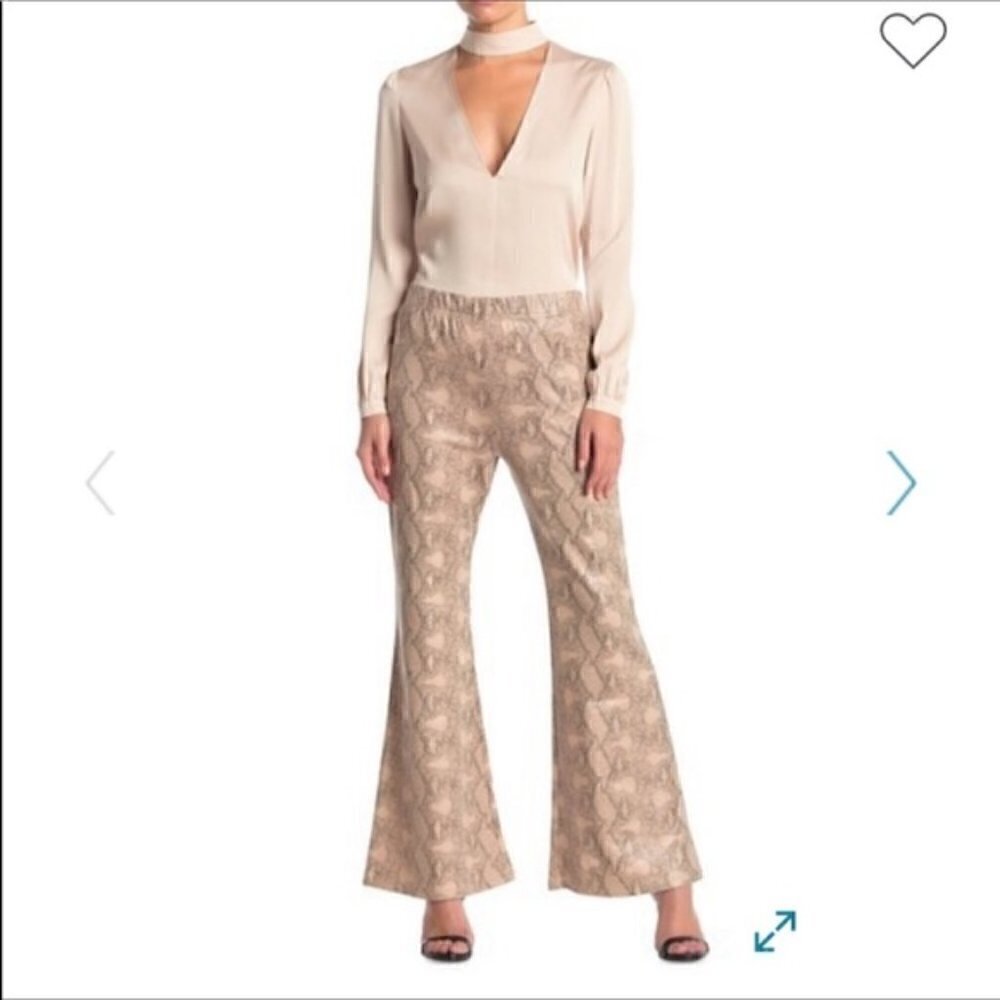 elodie Nude Beige Snakeskin GLAM Stretch High Waist Flare Pants